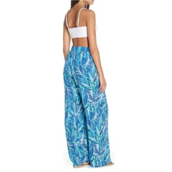 New! La Blanca Sketched Leaves Side Slit Waist Tie Cover Up Pants - Picture 4 of 6